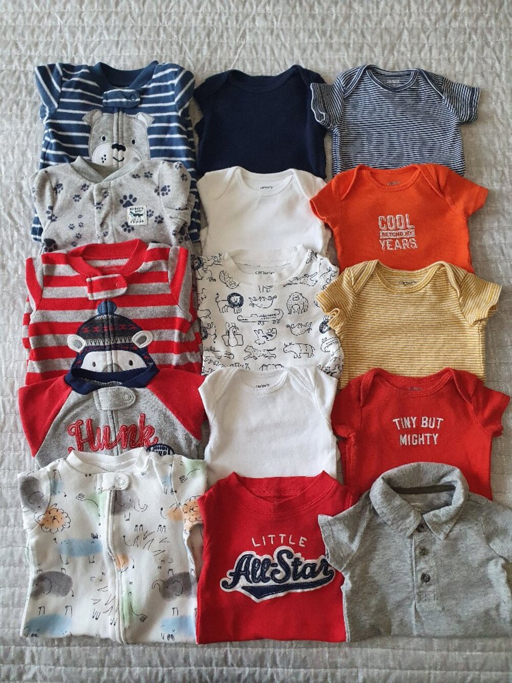 Carter's Sleepers and Bodysuits - Size 3M Baby Boy Bundle Cotton Fleece Lot